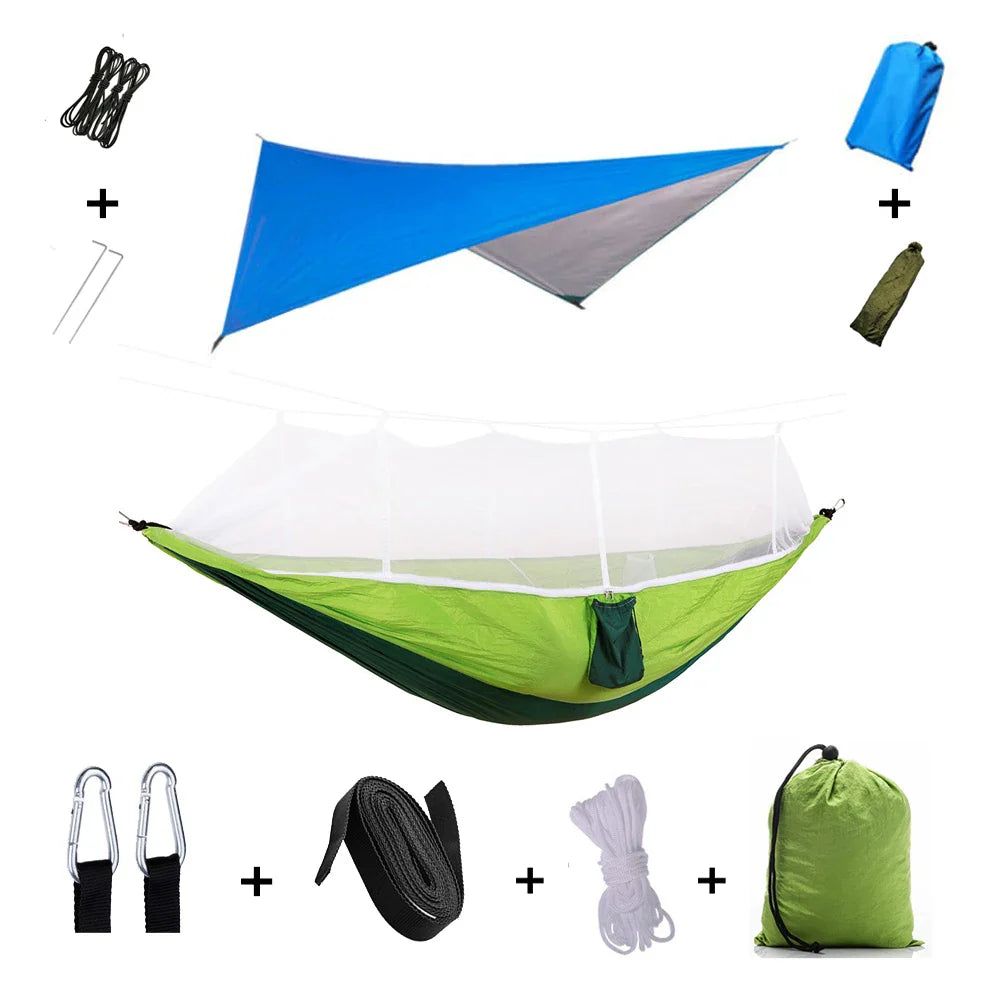 Trekviva Camping-Hängematte | Integriertes Moskitonetz & Regendach | Ultraleicht & Reißfest | 3-in-1 Outdoor Lösung