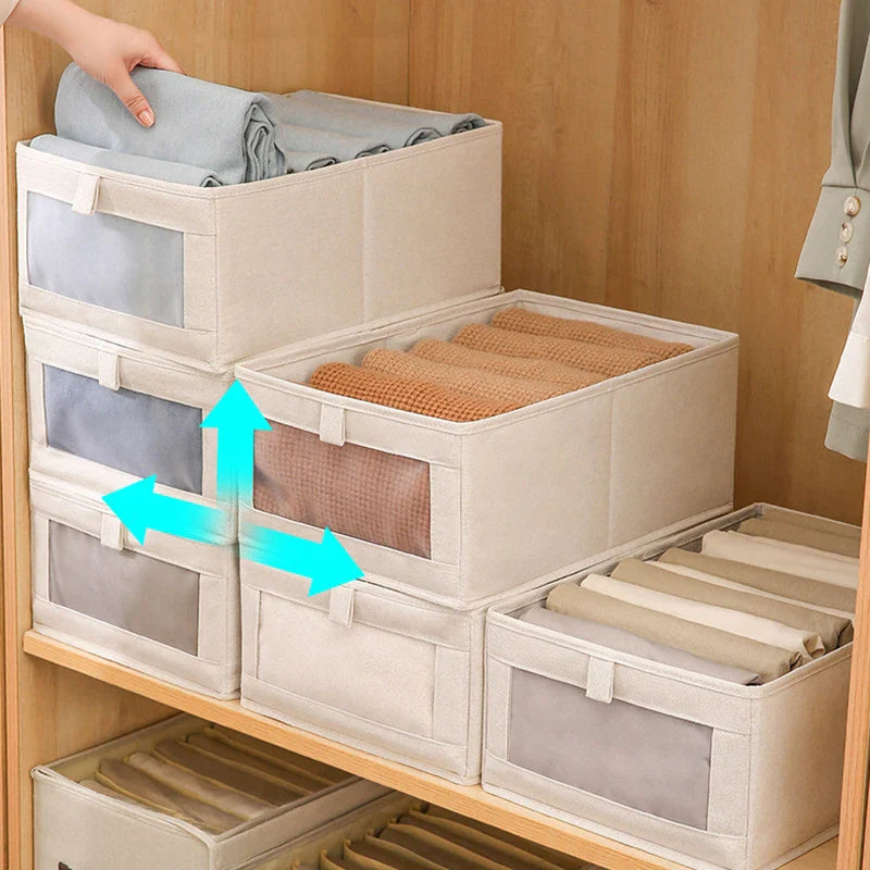 Kleideraufbewahrungsbox mit Sichtfenster | Faltbar & Atmungsaktiv | VistaLino Leinenbox in M/L/XL