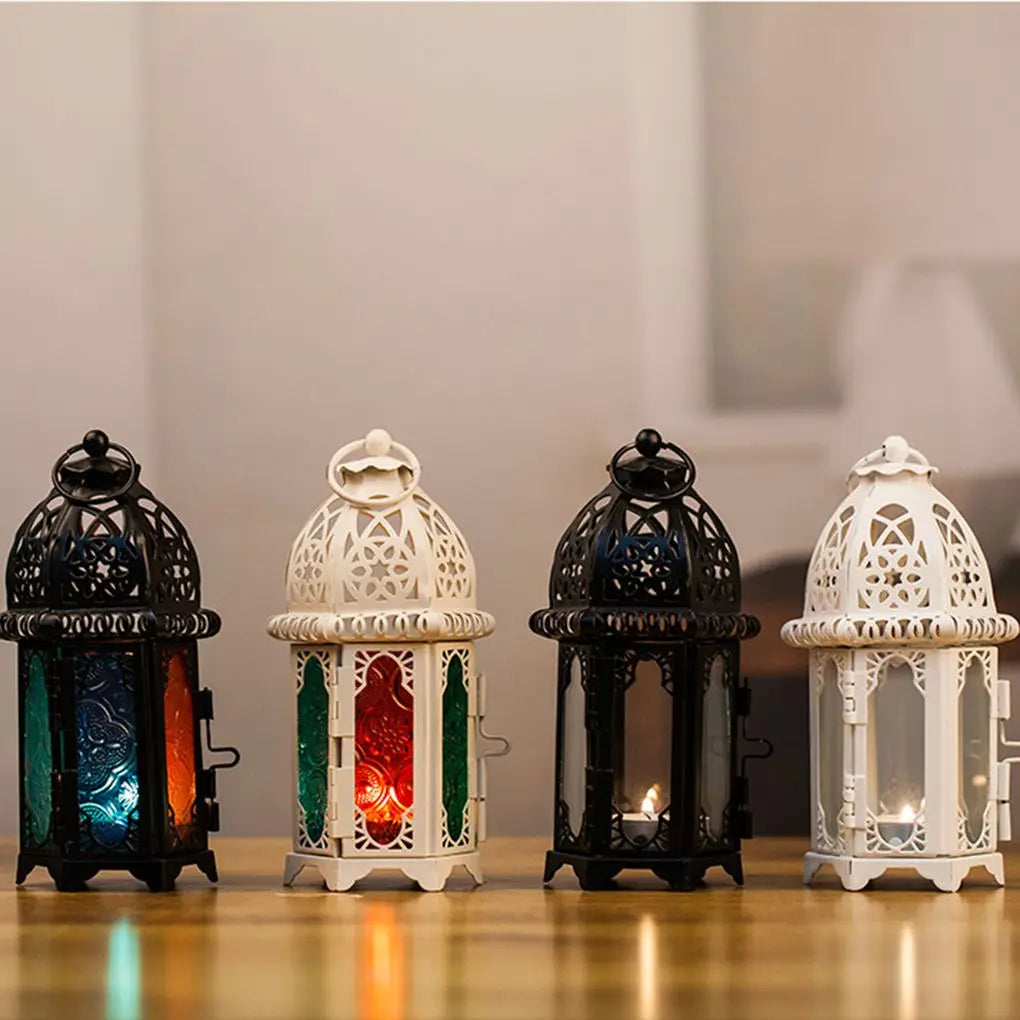 Marrakesh Glow | Marokkanischer Glas-Kerzenhalter | Handgefertigtes Eisen & Kristallglas | Orientalische Hängelaterne