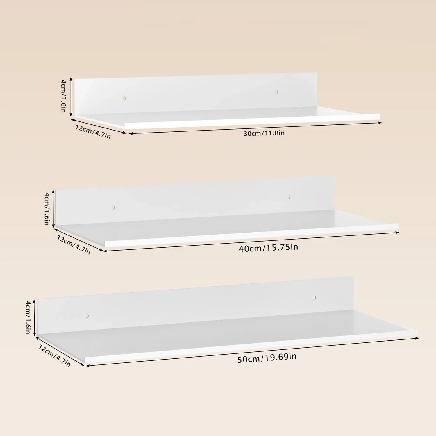 Metallura | Wandregal aus Metall | Schwebendes Regal 30/40/50 cm | Platzsparende Aufbewahrung für Bad, Küche & Schlafzimmer