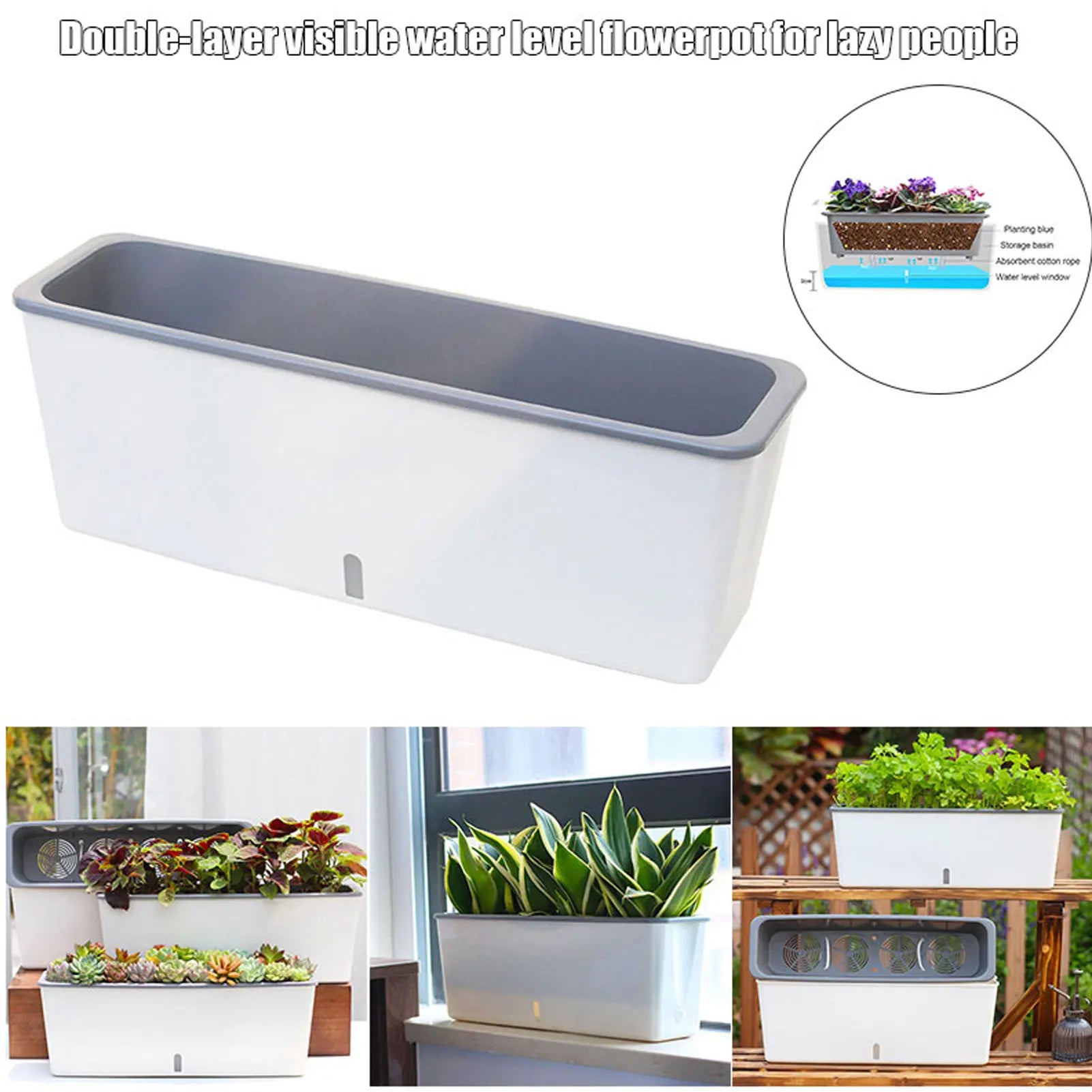 AquaBloom | Selbstbewässernder Blumentopf | Mit Wasserstandsanzeige | 43,5 × 12 × 11 cm