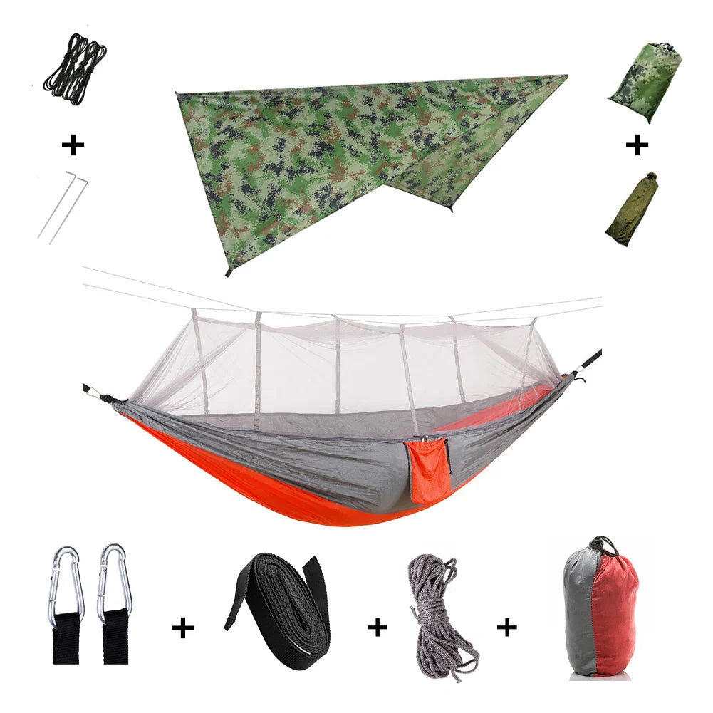 Trekviva Camping-Hängematte | Integriertes Moskitonetz & Regendach | Ultraleicht & Reißfest | 3-in-1 Outdoor Lösung