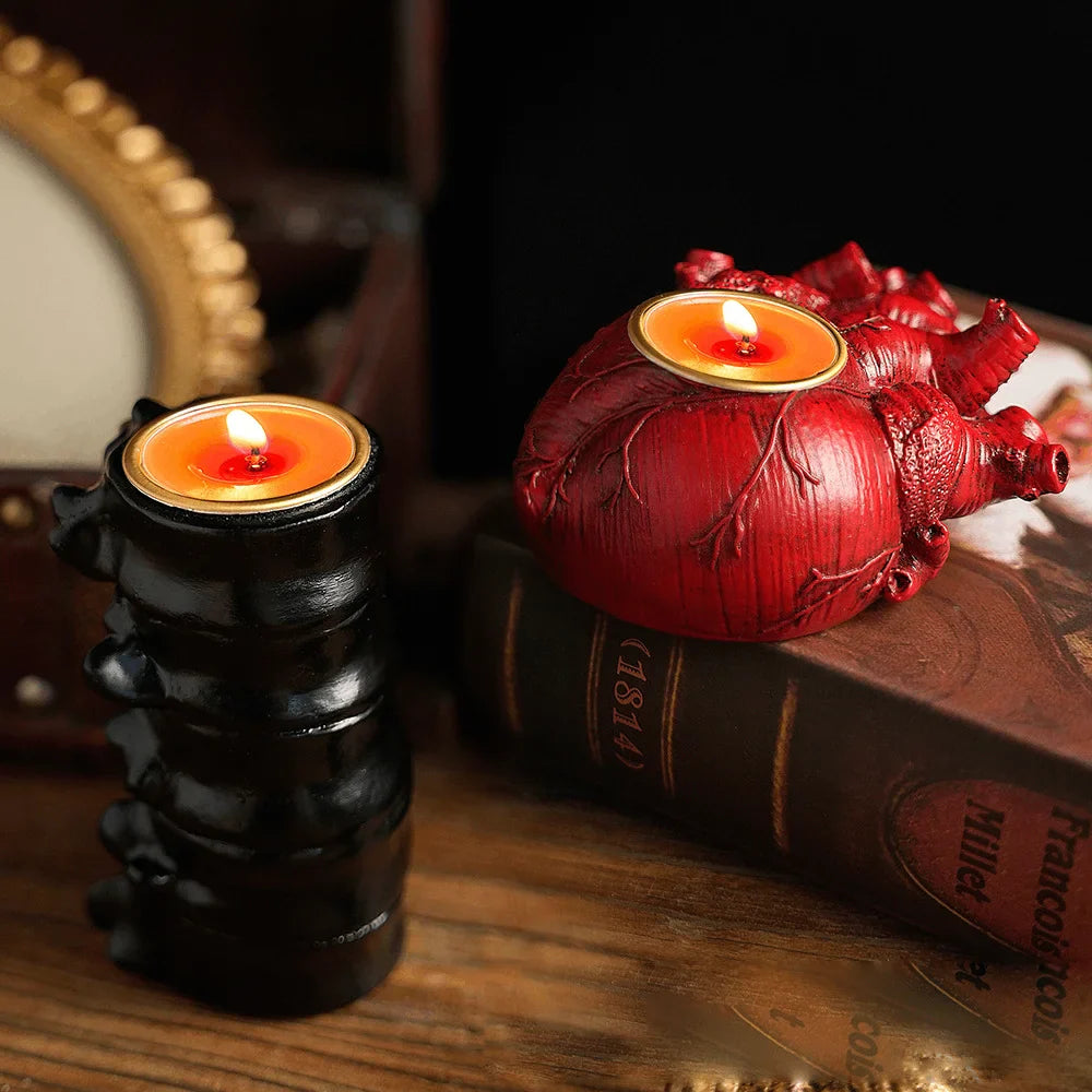 Halloween Scary Candle Holder Heart Brain Simulation Model Retro Horror Decoration Props, Spooky Festival Sensory Decor Supplies