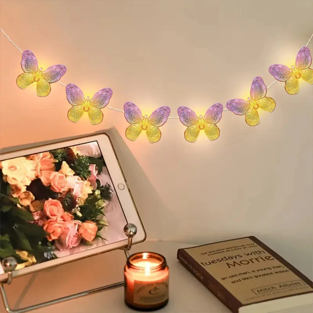 LumiFleur Schmetterlings-Lichterkette | 10/20 LED | Rosa & Gelb | Romantische Deko für Haus & Garten