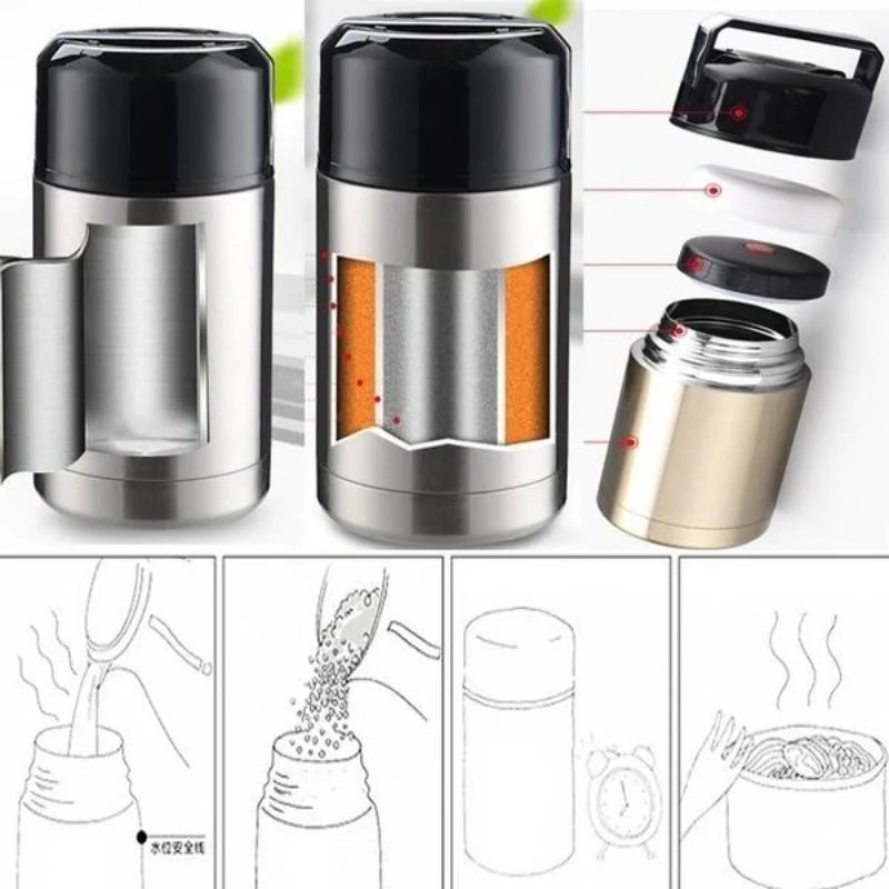 Hotoria Thermo Lunchbox | Thermo Lunchbox | Edelstahl Isolierbehälter | 800 ml / 1000 ml | Warmhalten & Kochen ohne Strom