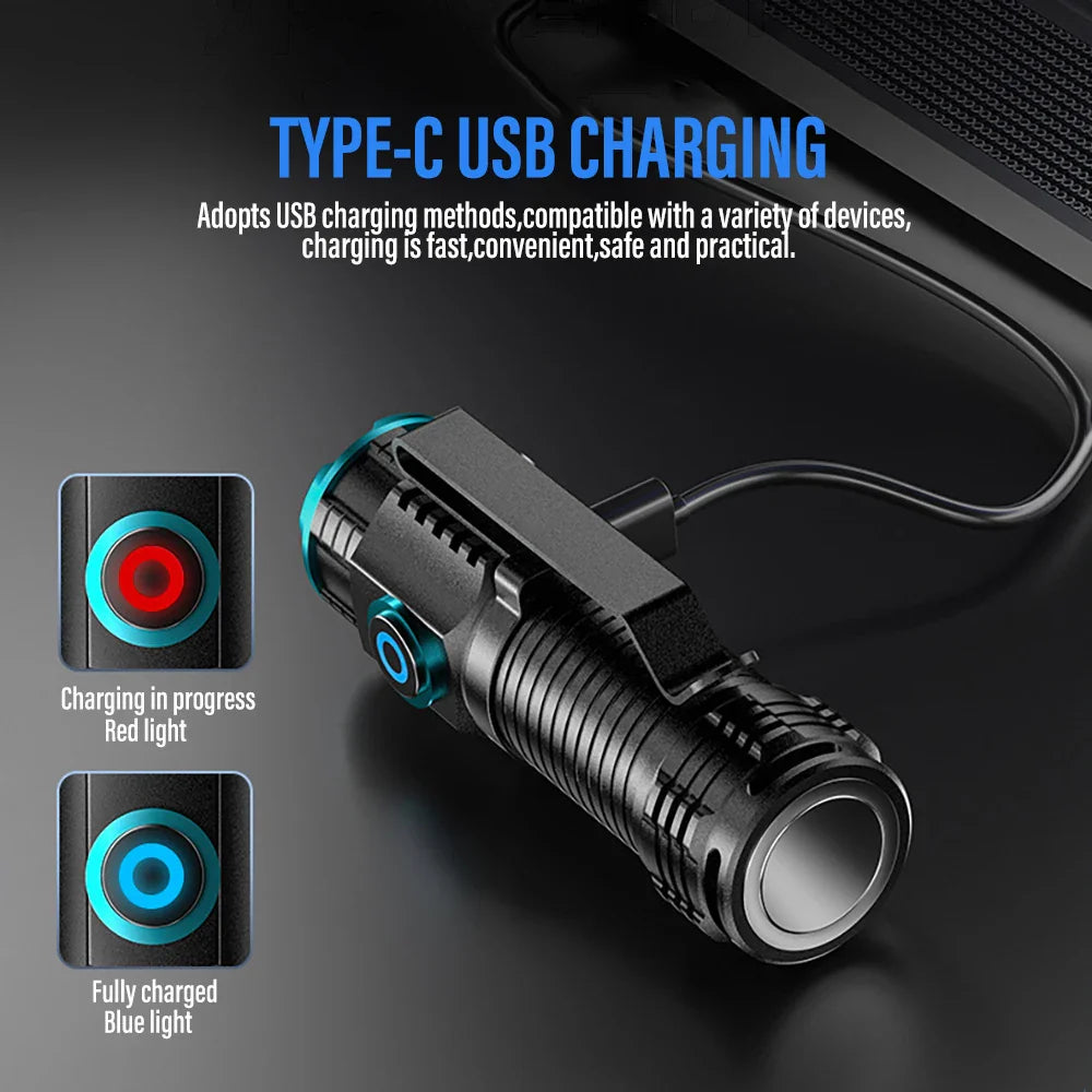 LED Taschenlampe LumiXPro S-359 | Mini XHP50 | Magnetisch & Wiederaufladbar | 1000 Lumen | USB & Clip-Funktion