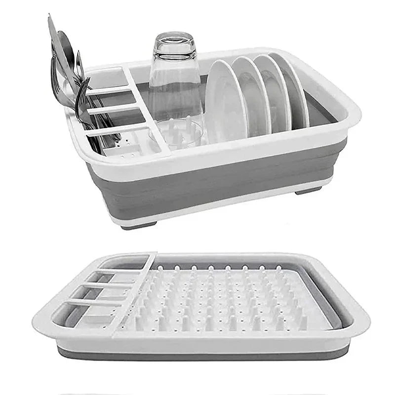 TrockniQ Faltbares Abtropfgestell Küche | Geschirrständer mit Wasserablauf | Platzsparend & Waschbar | Modernes Design aus Kunststoff
