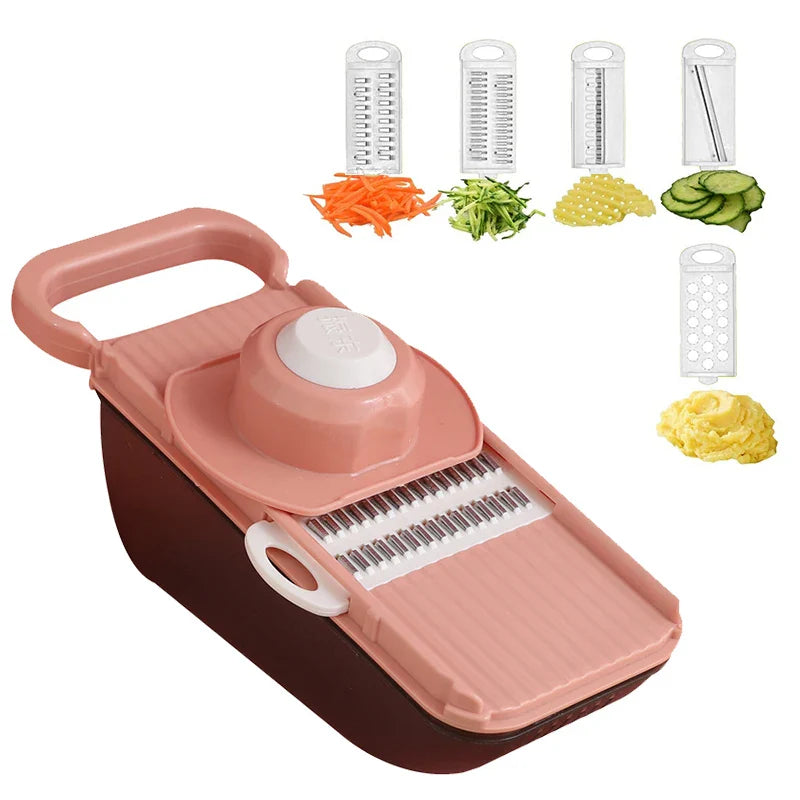 Gemüseschneider SlicePro MultiChef | 5-in-1 Küchenhobel mit Auffangbehälter | Edelstahlklingen & BPA-frei | Für Gemüse, Käse & Salat