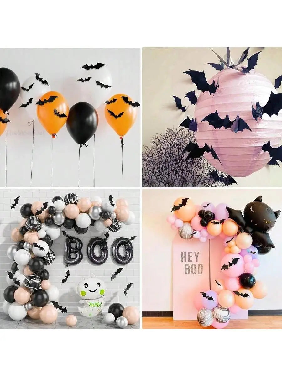 BatStorm Wanddeko | 60 Stück 3D Fledermäuse | Wasserdicht & Wiederverwendbar | Halloween Deko