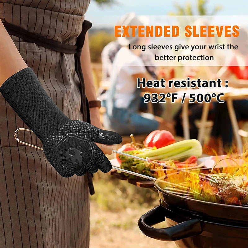 ThermaGrip Hitzebeständiger Grillhandschuh | Silikon & Baumwolle | Rutschfest & feuerfest bis 800 °C | Für Grill, Backofen & BBQ | 1 Stück