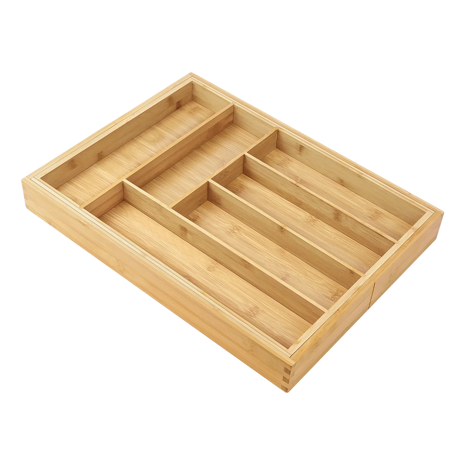 Bambusio Besteckkasten aus Bambus | Ausziehbar 32–52 cm | 6–8 Fächer | Nachhaltiger Schubladeneinsatz für Küche, Bad & Büro