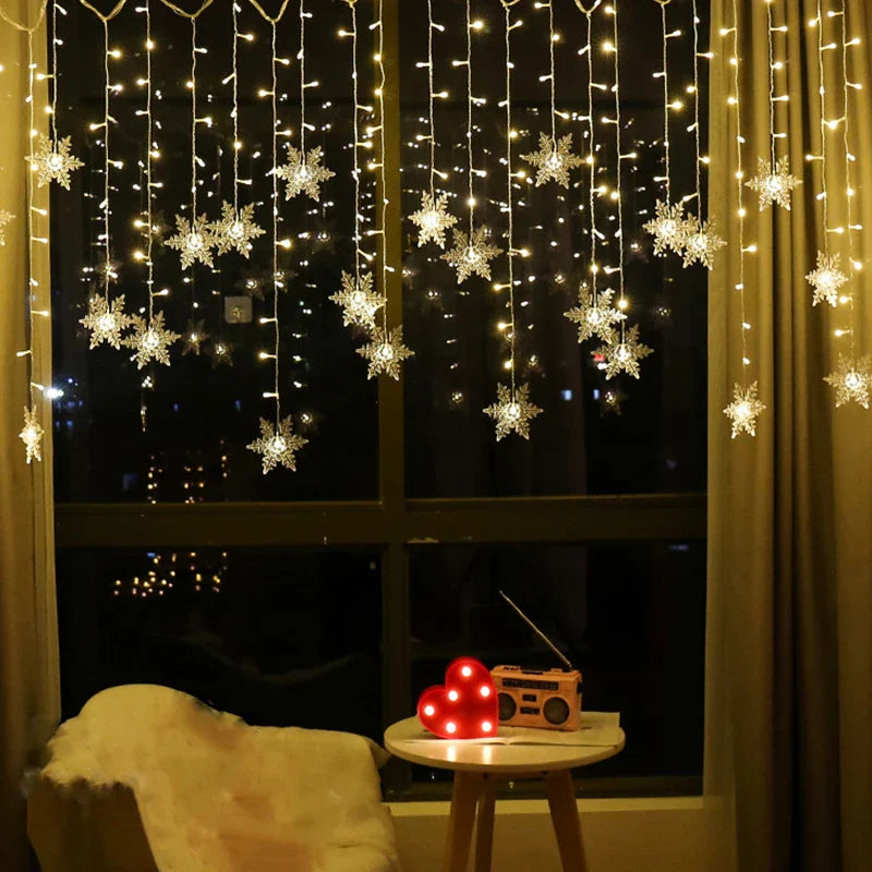 LED Schneeflocken Lichterkette SnowGleam | 3,2 m Vorhangbeleuchtung | 8 Modi | Wasserdicht IP44 | Weihnachts- & Partydeko