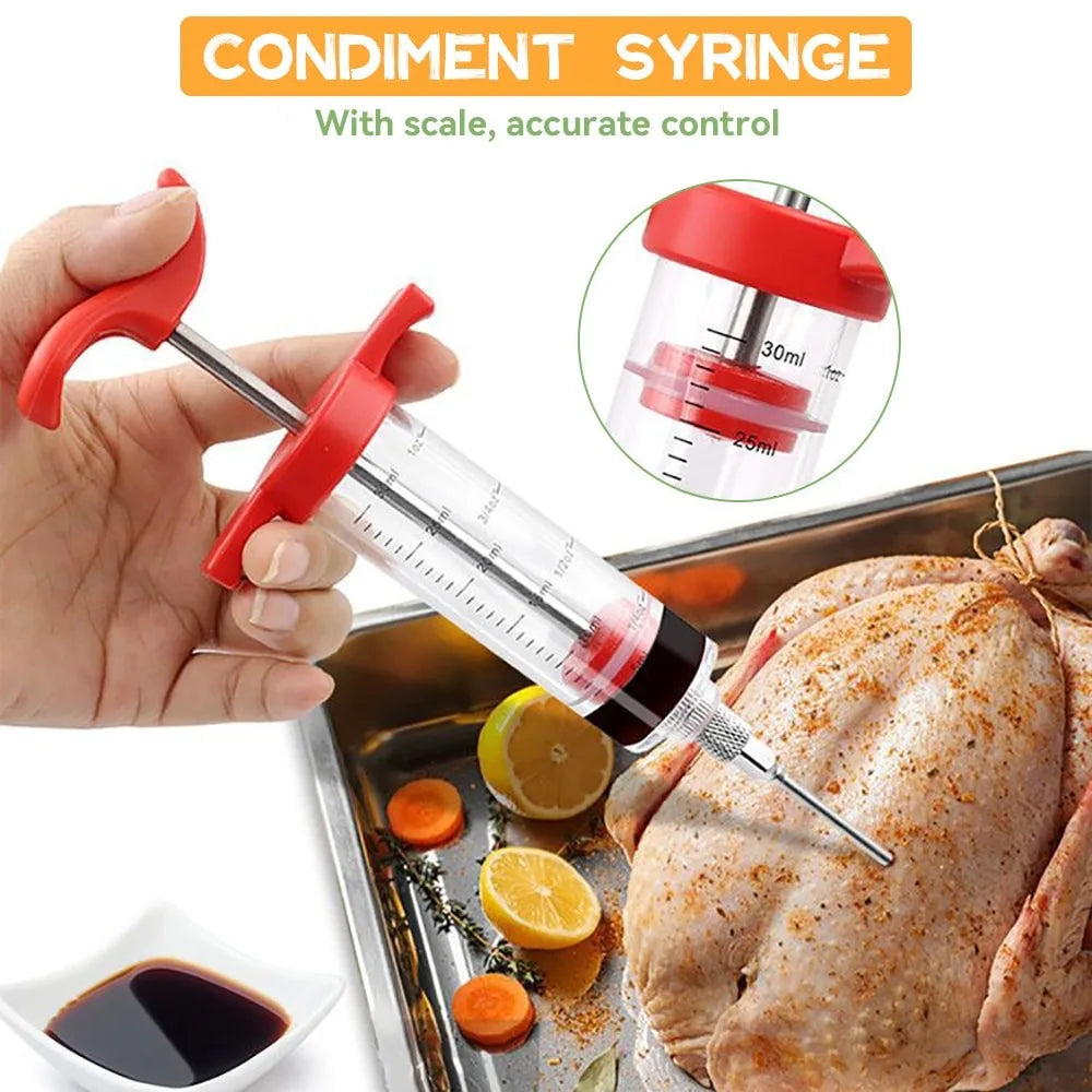 FLAVORYX Marinadenspritze | Fleischspritze für BBQ & Braten | Mit Edelstahl-Nadeln für Flüssig- & Gewürzmarinaden | 60 ml Volumen