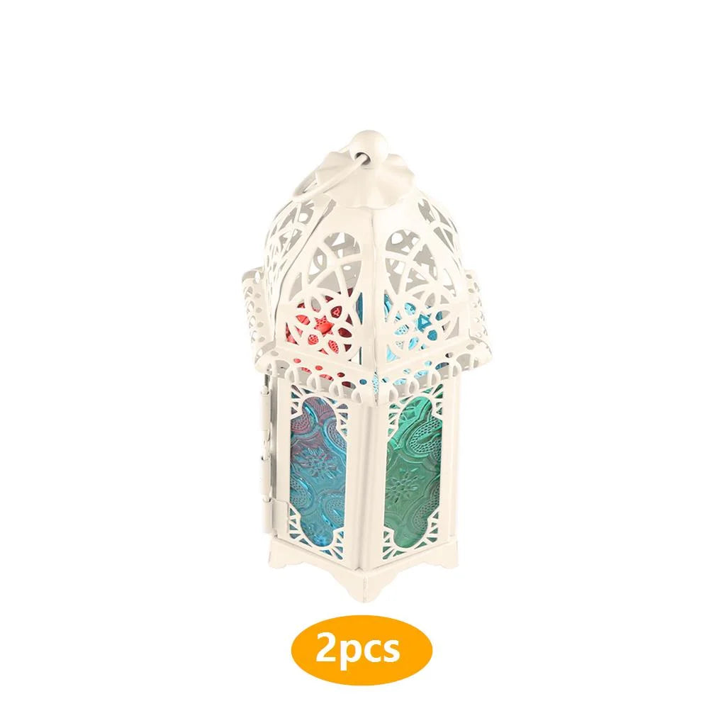 Marrakesh Glow | Marokkanischer Glas-Kerzenhalter | Handgefertigtes Eisen & Kristallglas | Orientalische Hängelaterne