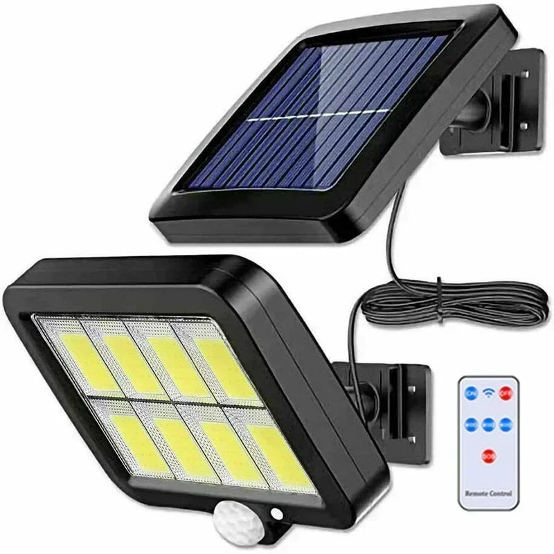 LuminaX Solar | 100 COB LED Solarleuchte | IP65 | Bewegungsmelder & 3 Modi | Kabellose Außenbeleuchtung