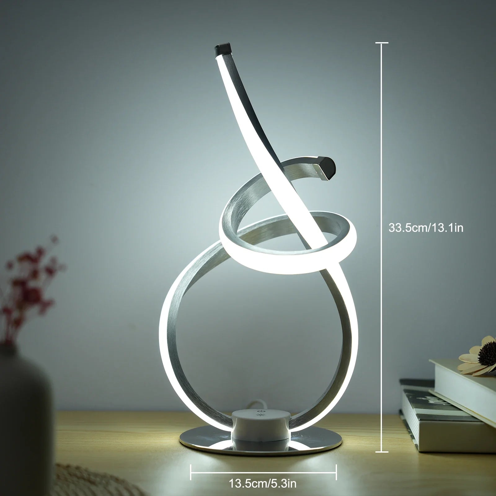SpiraLume | LED Tischlampe Spiralform | 3 Lichtfarben & Dimmbar | Moderne Nacht- & Ambientelampe 33,5 cm