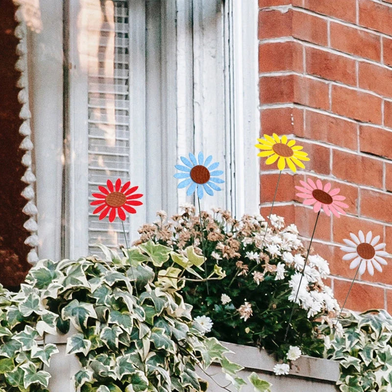 Floravento 5er-Set Sonnenblumen Gartenstecker | Vintage Metall-Deko | Wetterfest & UV-beständig | Für Garten, Balkon & Terrasse
