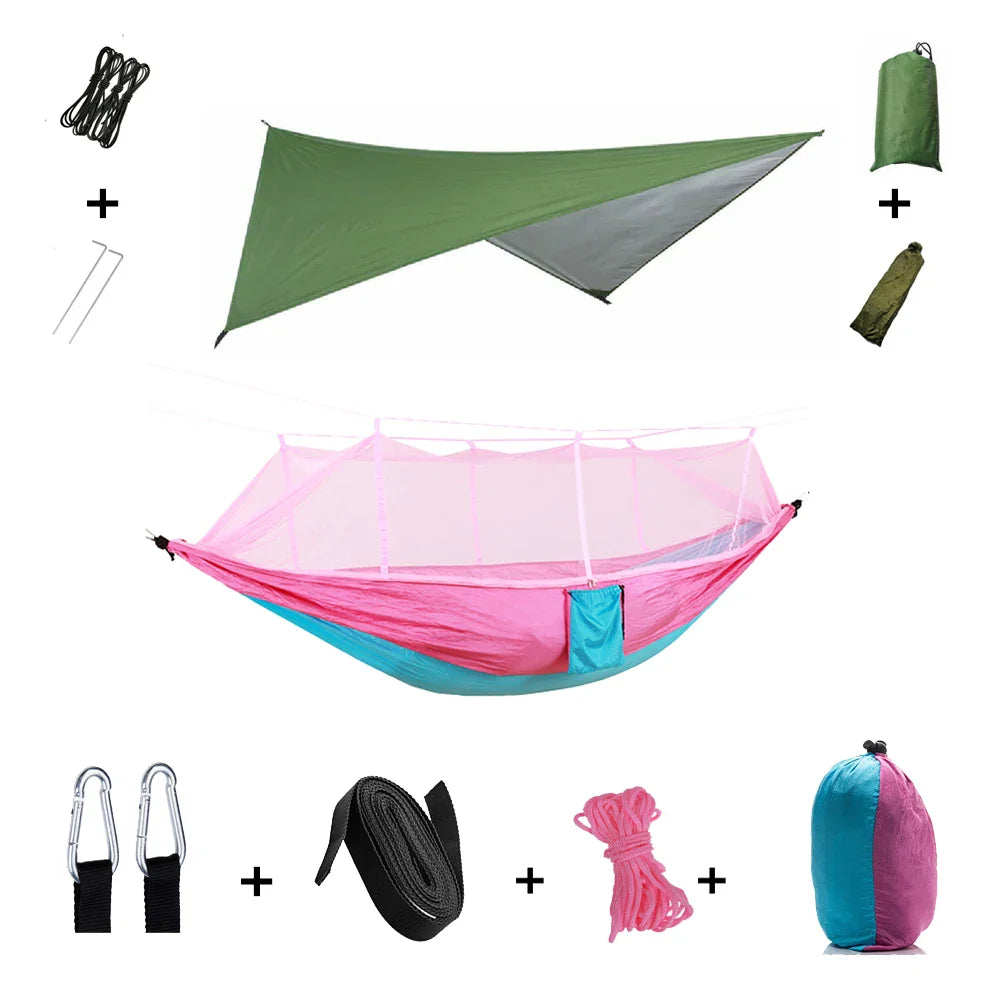Trekviva Camping-Hängematte | Integriertes Moskitonetz & Regendach | Ultraleicht & Reißfest | 3-in-1 Outdoor Lösung