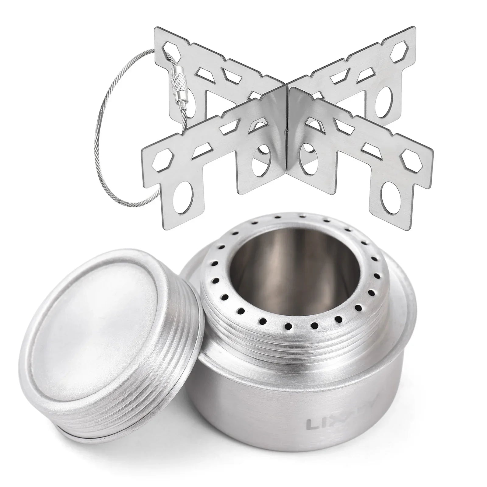 FlammigoGear Alkoholkocher Mini | Ultraleicht & Tragbar | Mit Deckel & Kreuzständer | Für Camping & Outdoor