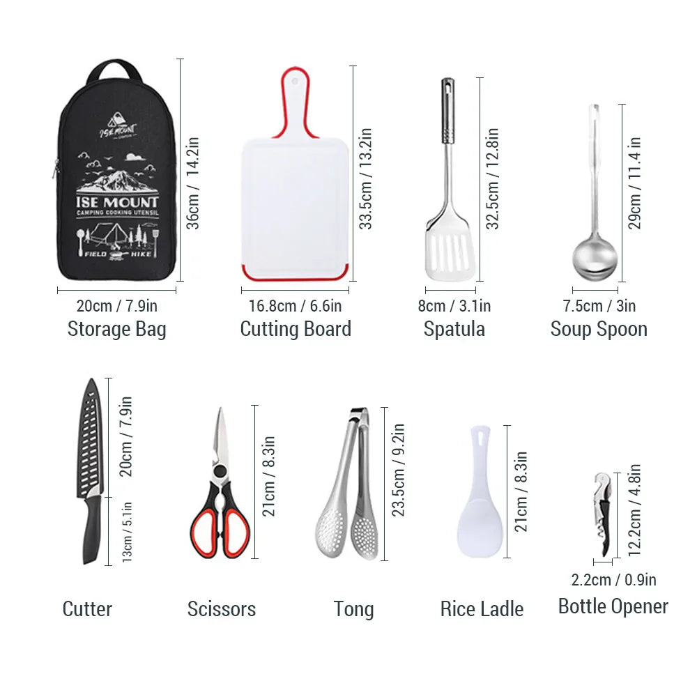 TerraChef AdventureKit Camping Küchen-Set 9-teilig | Inkl. Aufbewahrungstasche | Edelstahl Outdoor-Kochzubehör | Für Camping, Wandern & BBQ