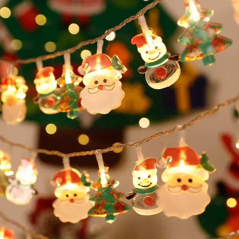 Weihnachts-Lichterkette | LED Girlande mit Weihnachtsmann & Schneemann | Batteriebetrieben | Warmweiß