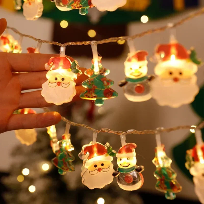 Weihnachts-Lichterkette | LED Girlande mit Weihnachtsmann & Schneemann | Batteriebetrieben | Warmweiß