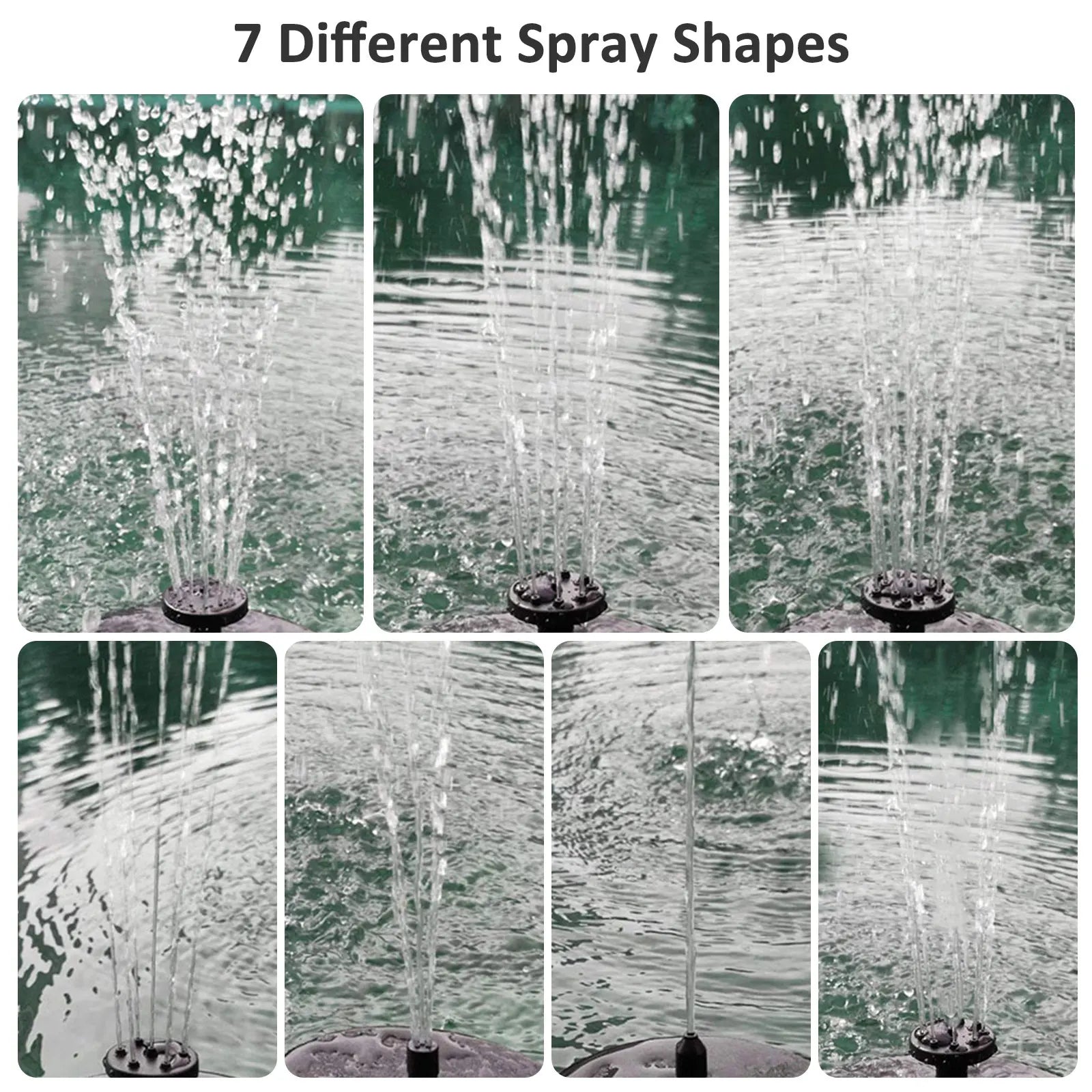AquaLume Solar Spring | 3W Solarbrunnen mit LED Farbspiel | Bis 60 cm Fontänenhöhe | 7 Düsenaufsätze