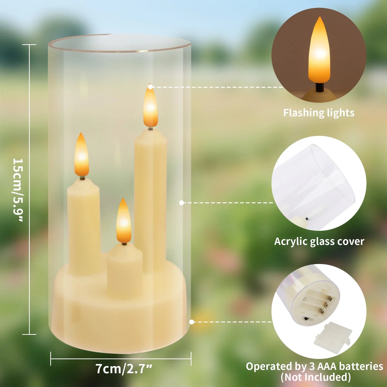 LumoAura LED Kerze mit 3 Dochten | Flackernde Flammenoptik im Glas | Batteriebetriebene, Flammenlose Kerze | Sicher & Realistisch | Warmweißes Licht