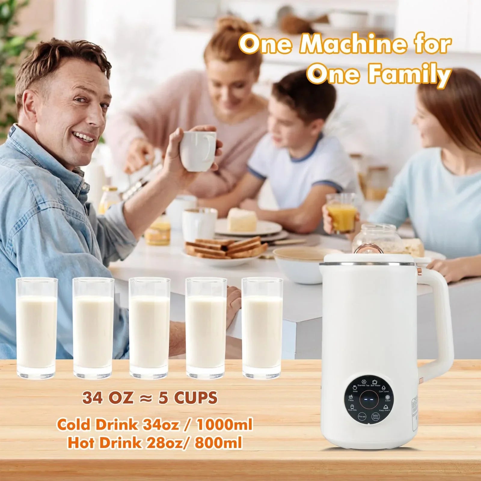 PlantPure Pflanzenmilchbereiter 8-in-1 | Für Nuss-, Hafer- & Sojamilch | 1000 ml Kapazität | BPA-frei