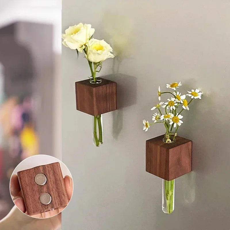 MagnaVase | Magnetische Reagenzglas-Vase aus Holz | Kreative Deko für Zuhause | Handgefertigt & Stylisch