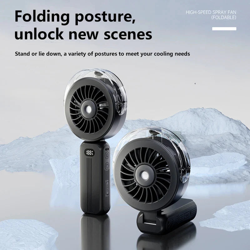 Mini-Ventilator Breezora Pro | Faltbar & Tragbar | Mit Sprühfunktion & USB-Aufladung | Für Hand, Tisch & Halsband