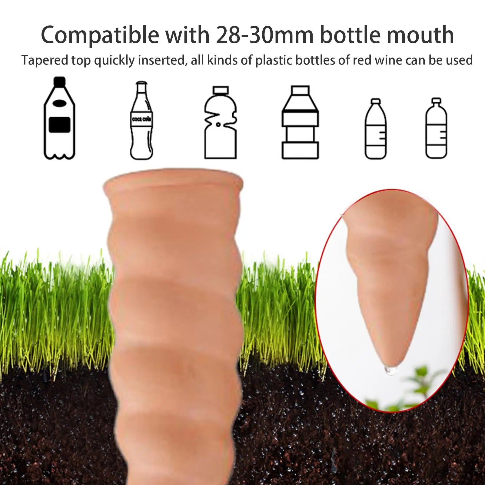 Bewässerungsspitzen "Terraplant" | Selbstbewässernd aus Ton | Automatische Pflanzenversorgung | 4er-Set | 5×16,2 cm