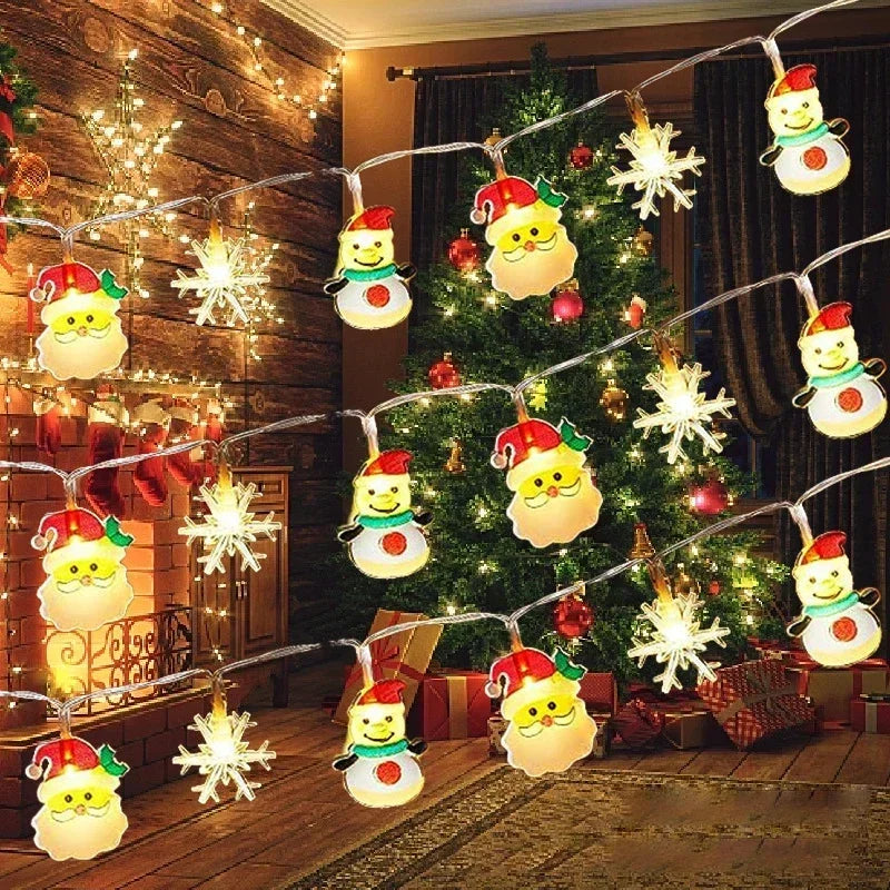 Weihnachts-Lichterkette | LED Girlande mit Weihnachtsmann & Schneemann | Batteriebetrieben | Warmweiß