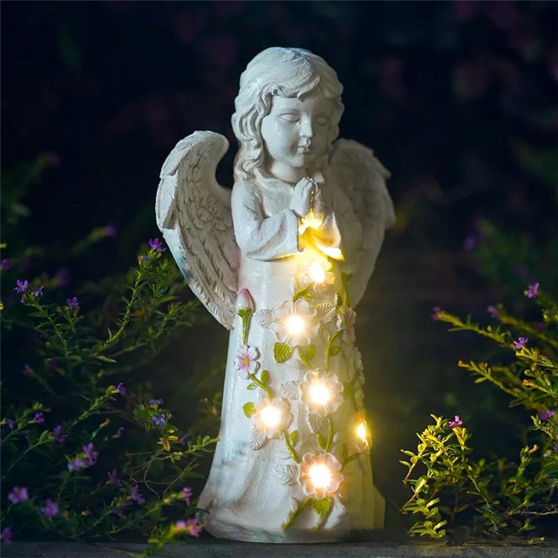 Solar Gartenfigur LumiAngel | Engel Statue mit Solarlicht | Handgefertigte Gartendeko aus Harz | Umweltfreundlich & Geschenkidee