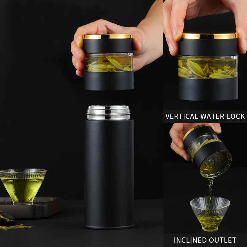 ThermoBrew | Isolierflasche mit LED-Temperaturanzeige & Teesieb | 450 ml | Edelstahl 304 | Schwarz