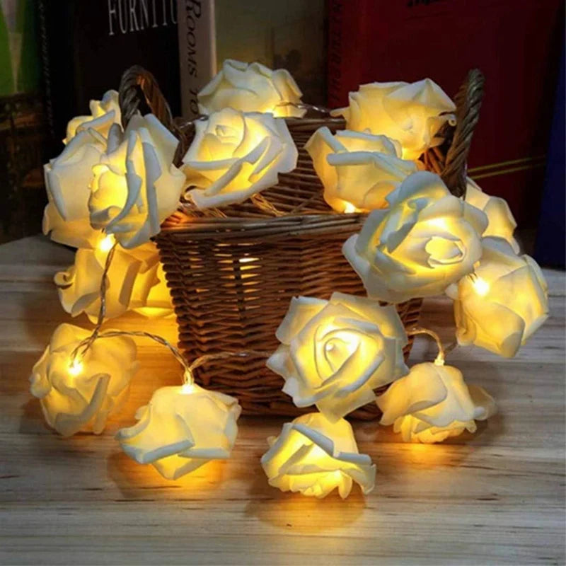 Floravera | LED Rosenlichterkette | 10/20 Warmweiße Rosenblüten | Batteriebetrieben | Romantische Deko für Hochzeit & Zuhause