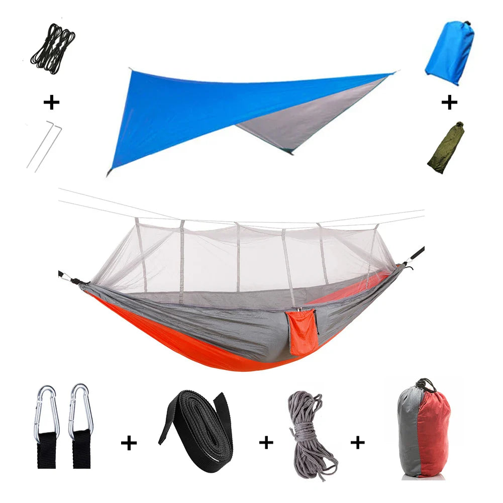 Trekviva Camping-Hängematte | Integriertes Moskitonetz & Regendach | Ultraleicht & Reißfest | 3-in-1 Outdoor Lösung