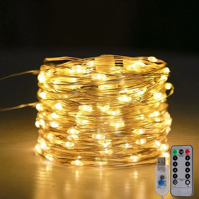 LED Lichterkette LumiCord | USB & Fernbedienung | 8 Modi | Warmweiß | IP65 Wasserdicht | Kupferdraht | 5–30 m