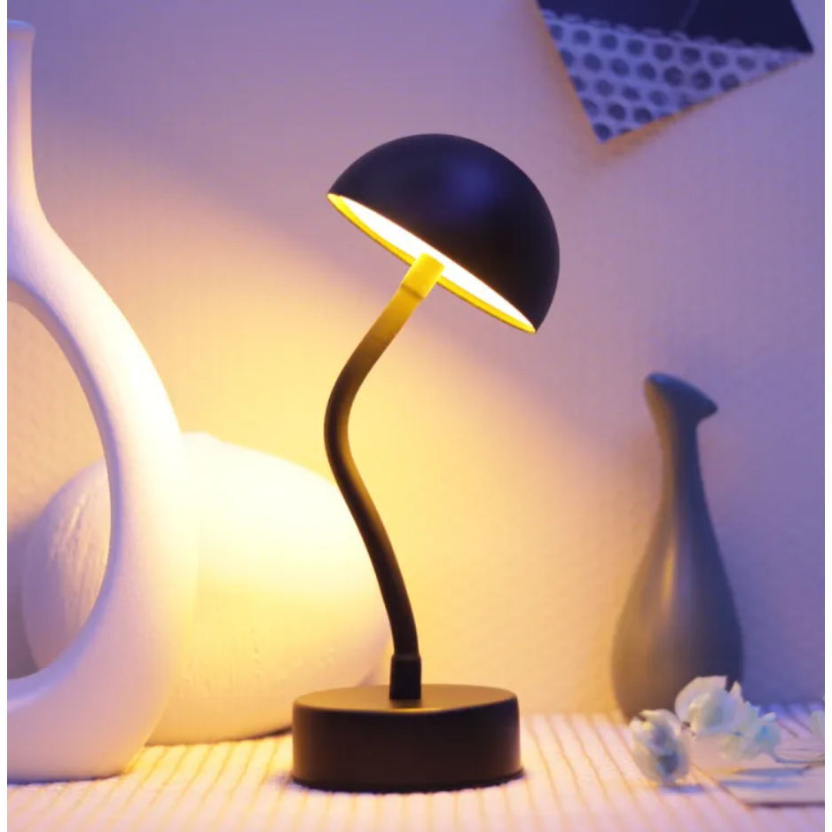LumoraForm Pilz-Tischlampe | Kabellos & Dimmbar | LED mit Touch-Steuerung | Wiederaufladbar | Schwarz