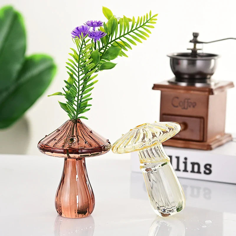 Glasflora Pilz-Vase aus Buntglas | Kreatives Design für Hydroponik & Deko | Handpoliert & Transparent | 12×10 cm