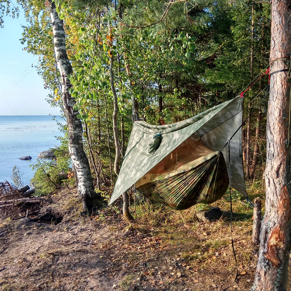 Trekviva Camping-Hängematte | Integriertes Moskitonetz & Regendach | Ultraleicht & Reißfest | 3-in-1 Outdoor Lösung