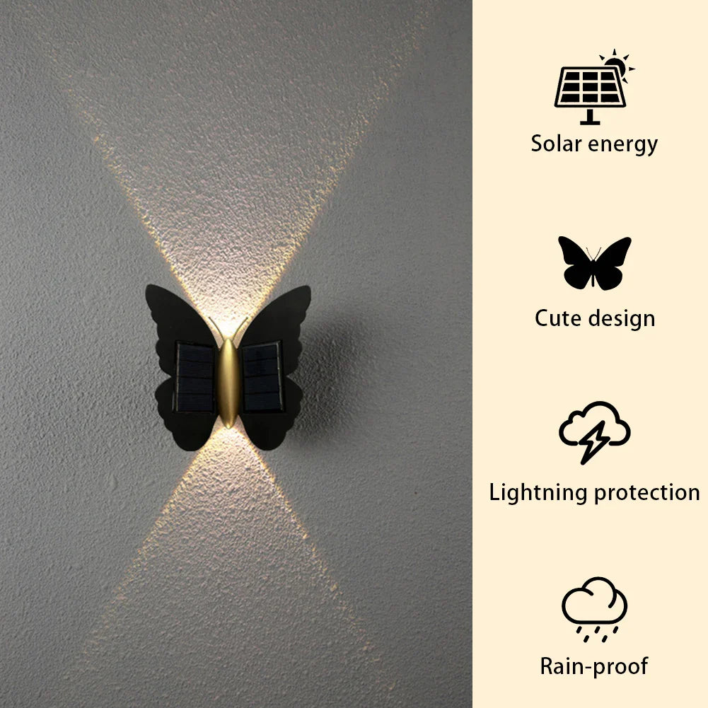Lumora FlyGlow Solar Wandleuchte Schmetterling | Mit Bewegungsmelder & Auto On/Off | IP65 Wasserdicht | Für Garten & Eingang