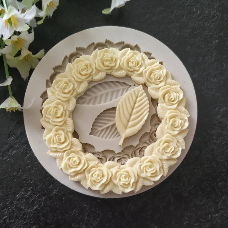 DekoMould™ Silikonform Rosette & Blätter | Für Fondant, Schokolade & Zuckerpaste | Feinste Backdeko & Rahmen-Designs
