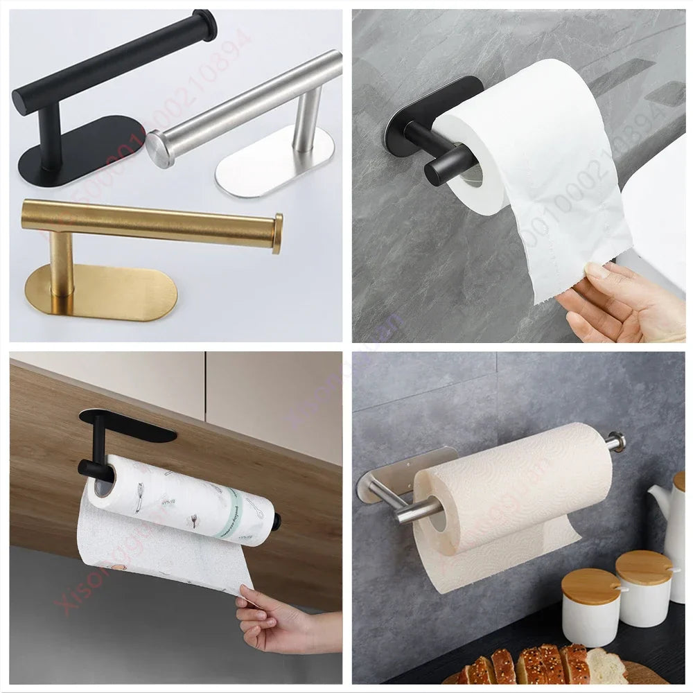 Metallo Papierhalter | Küchen- & Toilettenpapierhalter | Edelstahl Rostfrei | Ohne Bohren oder Schrauben | Silber/Schwarz/Gold
