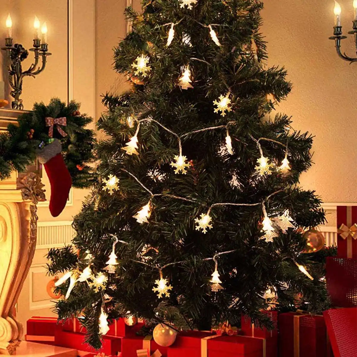 LED Lichterkette FrostGlow | Schneeflocken & Weihnachtsbaum Design | 2025 Weihnachtsdeko | Warmweiß & Bunt | Für Baum & Zuhause