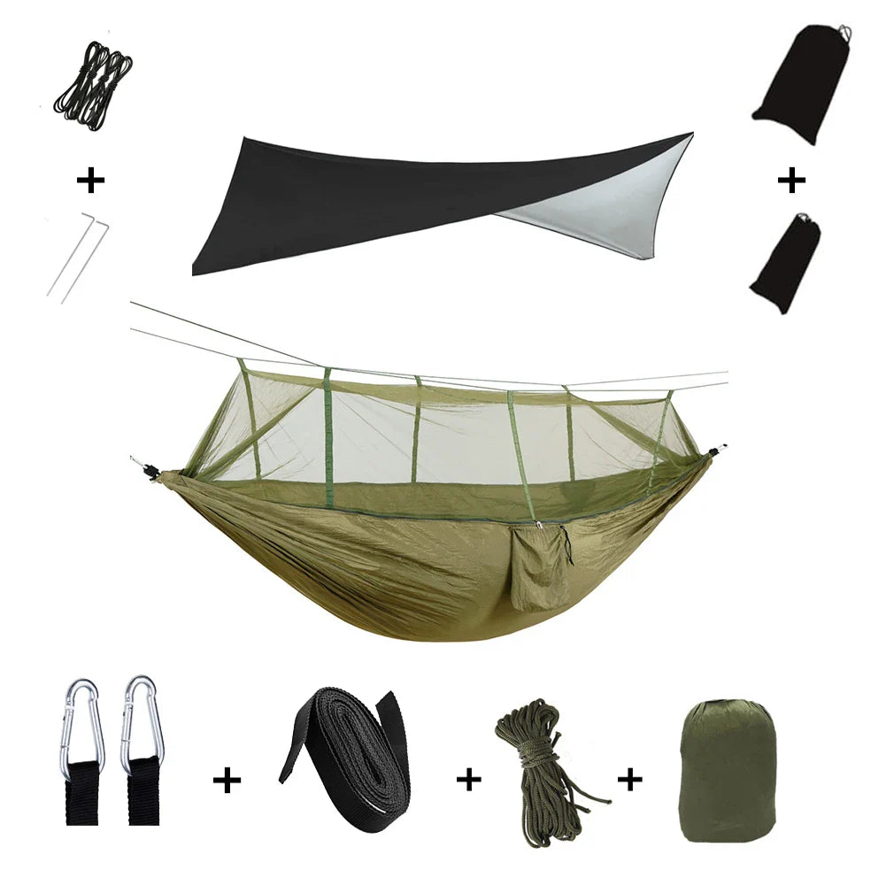 Trekviva Camping-Hängematte | Integriertes Moskitonetz & Regendach | Ultraleicht & Reißfest | 3-in-1 Outdoor Lösung
