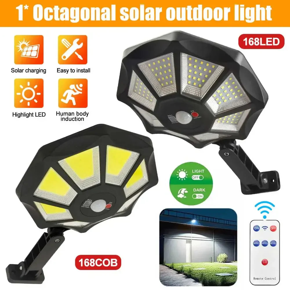 Solarkon OctaBeam | 168 LED Solarleuchte | 360° Weitwinkel | IP65 | Mit Fernbedienung & Bewegungsmelder