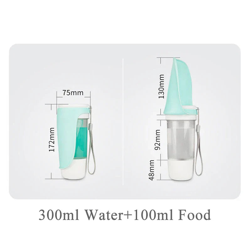 AquaPaws 2-in-1 Hunde-Wasserflasche | Mit faltbarem Napf & Futterfach | Für kleine & große Hunde | Ideal für unterwegs