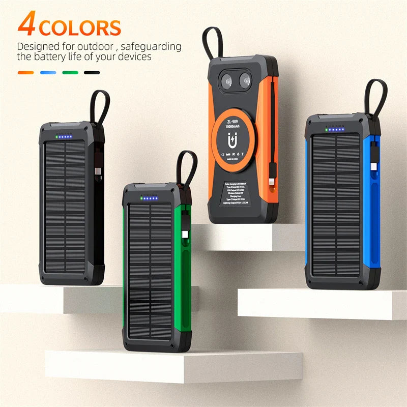 Voltaris MagCharge Solar Powerbank 10000mAh | Magnetisches Wireless Charging | 22,5W Schnellladefunktion | Mit Kabel & Taschenlampe | Für iPhone, Samsung & Co.