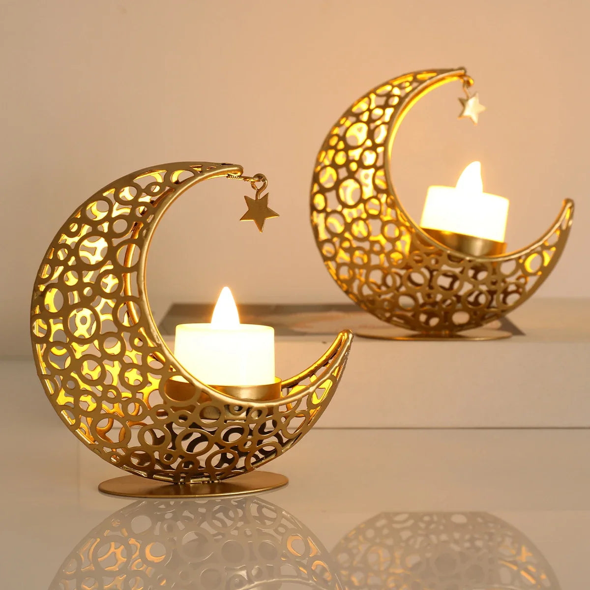 LumiNoor Ramadan Kerzenhalter | Mond-Design | Stimmungsvolle Deko | Metall